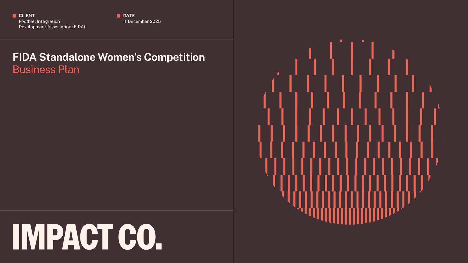 Cover page of the FIDA Standalone Women's Competition Business Plan by Impact Co., December 2025